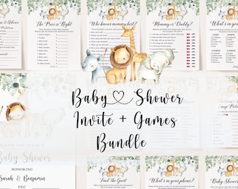Animals Baby Shower Bundle, Safari Baby Shower Bundle, Safari Baby Shower Invitation, Safari Baby Shower Games, Jungle Baby Shower Games