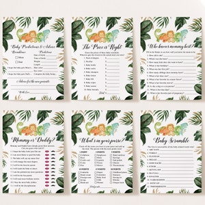 14 Dinosaur Baby Shower Games, Dino Baby Shower Games, Dinosaur Baby Shower, Greenery Baby Shower Games, Boy Baby Shower Games