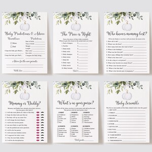 14 Pumpkin Baby Shower Games, Fall Baby Shower Games, Little Pumpkin Baby Shower, Greenery Baby Shower Games, White Pumpkin Baby Shower