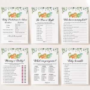 14 Dinosaur Baby Shower Games, Dino Baby Shower Games, Dinosaur Baby Shower, Greenery Baby Shower Games, Boy Baby Shower Games