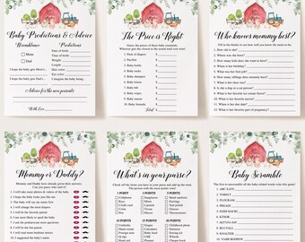 14 Farm Baby Shower Games, Red Farm Baby Shower Games, Farm Baby Shower Games Bundle, Baby Shower Games Printable, Baby Shower Games Bundle