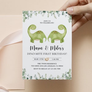 Twin Dinosaur 1st Birthday Invite, Twins Birthday Party Invite, Twin Boys Birthday Invite, Twins Birthday Invite, Twins Birthday Invitation