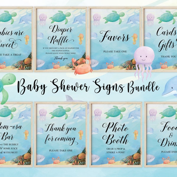 12 Under the Sea Baby Shower Sign, Baby Shower Sign Bundle, Beach Baby Shower, Sea Baby Shower Decor, Baby Shower Sign, Ocean Baby Shower