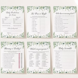 14 Twins Baby Shower Games, Greenery Twins Baby Shower Games, Twins Baby Shower, Greenery Baby Shower, Twins Baby Prediction Advice
