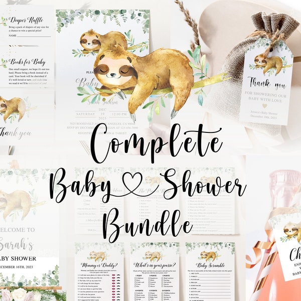 Sloth Baby Shower Bundle, Sloth Baby Shower, Sloth Baby Shower Invitation, Sloth Baby Shower Games, Baby Shower Boy, Baby Sloth Shower