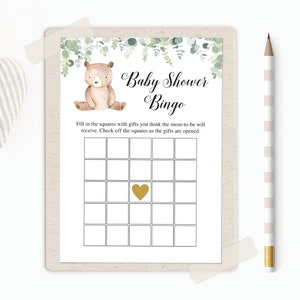 Jeu de bingo modifiable pour baby shower, cartes de bingo ours, bingo baby shower, bingo baby shower ours, jeux baby shower ours