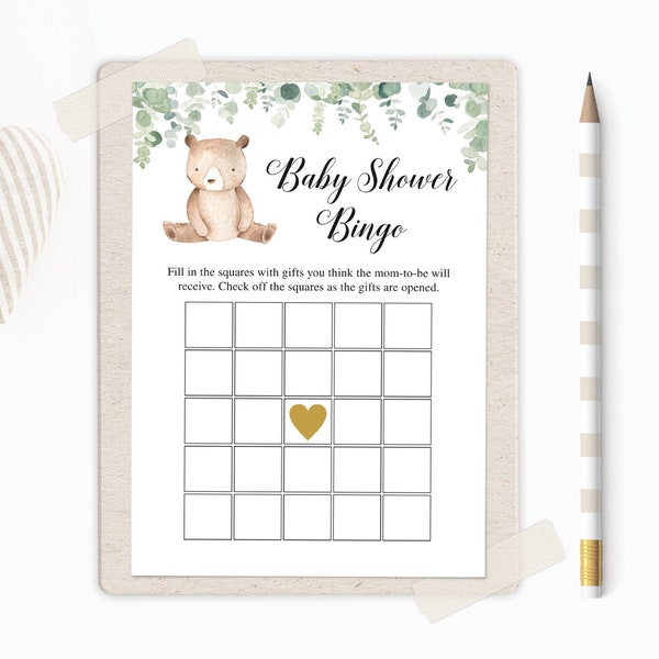 Editable Baby Shower Bingo Game, Bear Bingo Cards, Baby Shower Bingo, Bear Baby Shower Bingo, Bear Baby Shower Games