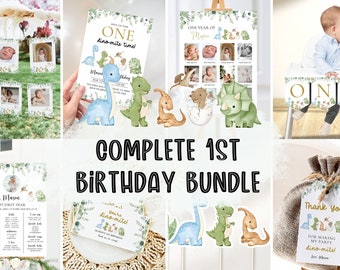 Dinosaur 1st Birthday Bundle, Dinosaur First Birthday, Dinosaur Birthday Bundle, Trex Birthday Invite, 1st Birthday Bundle, Birthday Boy