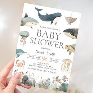 Sea Animals Baby Shower Invitation Under the Sea Baby Shower Invite Ocean Baby Shower Invite Boy Baby Shower Invite Dolphin Gender Neutral