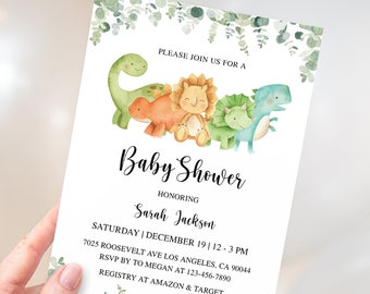 Dinosaur Baby Shower Invitation, Dinosaur Baby Shower Invite, Dino Baby Shower Invitation, Boy Baby Shower Invitation, Greenery Baby Shower