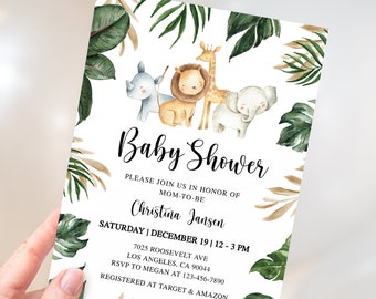 Safari Baby Shower Invitation, Animals Baby Shower Invitation, Jungle Baby Shower Invitation, Tropical Baby Shower Invitation