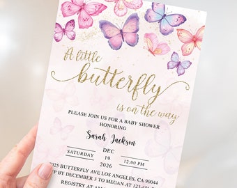 Butterfly Baby Shower Invitation, Butterflies Baby Shower Invite, Butterfly Baby Shower, Girl Baby Shower Invitation, Pink Baby Shower