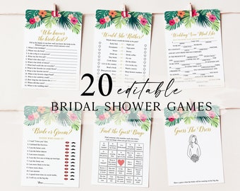 20 Tropical Bridal Shower Games, Printable Bridal Shower Games, Tropical Bridal Shower, Wedding Shower Games, Summer Bridal Shower Games