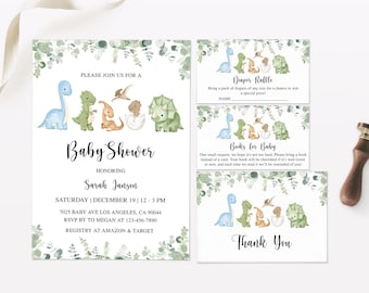 Dinosaur Baby Shower Invitation, Dinosaur Baby Shower, Dinosaur Diaper Raffle, Dinosaur Thank You Card, Dinosaur Books for Baby, Baby Shower