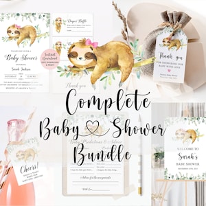 Girl Sloth Baby Shower Bundle, Sloth Baby Shower, Sloth Baby Shower Invitation, Sloth Baby Shower Games, Baby Shower Girl, Baby Sloth Shower