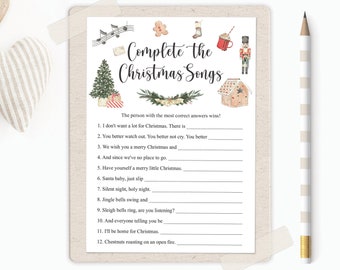 Complete the Christmas Song, Christmas Song Game, Holiday Party Games, School Christmas Games, Office Christmas Games, Xmas Games