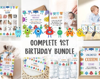 Monster 1st Birthday Bundle, Monster Theme Birthday, Monster Invitation Bundle, One Birthday Invite, 1st Birthday Invite, Birthday Boy