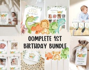 Dinosaurier 1. Geburtstags-Bundle, Dinosaurier erster Geburtstag, Dinosaurier-Geburtstags-Bundle, Trex Geburtstag einladen, 1. Geburtstags-Bundle, Geburtstagsjunge
