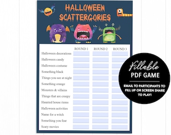 Halloween Scattergories, Virtual Halloween Games, Family Halloween Games, Social Distance Halloween, Home Halloween Games