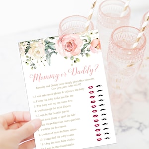 Juego editable para baby shower de mamá o papá, juego de mamá o papá, juego de baby shower de mamá o papá, juego de mamá o papá, juego de adivina quién lo dijo