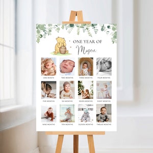 Plantilla de póster del primer año del bebé, tablero de hitos del primer año del bebé, póster fotográfico del primer año del bebé, hito fotográfico del primer cumpleaños