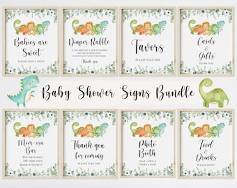 12 Dinosaur Baby Shower Sign, Baby Shower Sign Bundle, Dinosaur Baby Shower, Dinosaur Baby Shower Decor, Baby Shower Sign, Diaper Raffle