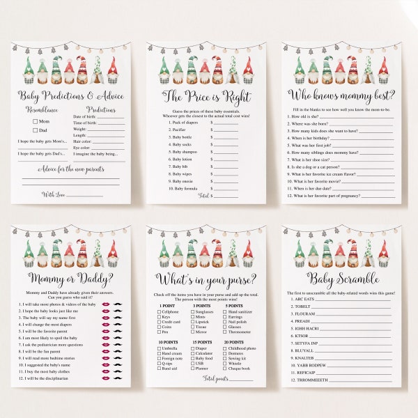 14 Gnomes Baby Shower Games Christmas Baby Shower Games Gnomes Baby Shower Holiday Baby Shower Games, December Baby Shower Games