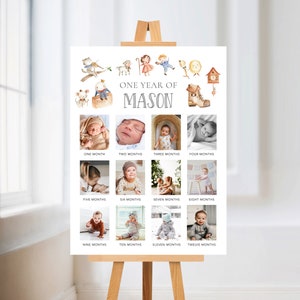 Kinderreim Erstes Jahr Poster Vorlage, Babys erstes Jahr Meilensteintafel, Babys erstes Jahr Fotoposter, 1. Geburtstag Foto Meilenstein