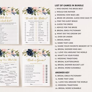 20 Navy Blush Bridal Shower Games, Printable Bridal Shower Games, Floral Bridal Shower, Wedding Shower Games, Bachelorette Party Games image 2