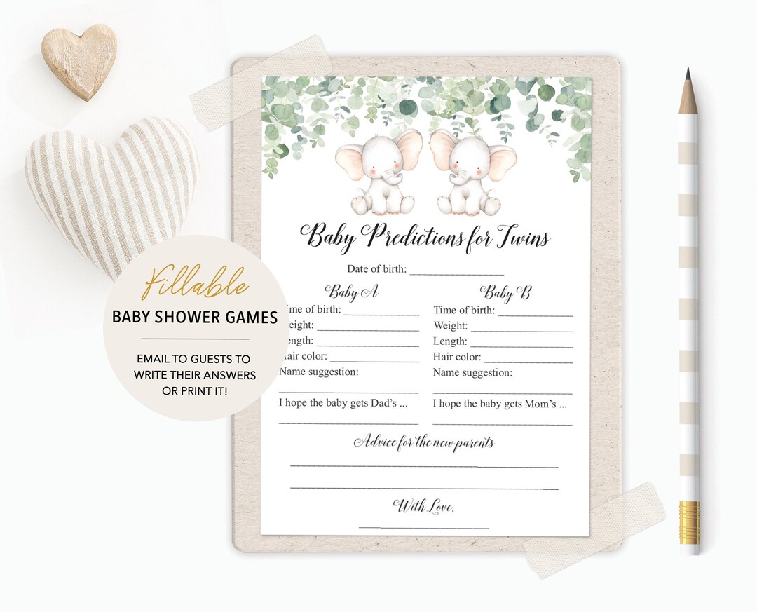 Virtual Baby Shower Games, Twins Baby Predictions and Advice Card