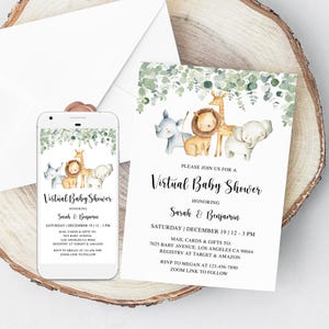 Virtual Baby Shower Invitation, Animals Baby Shower Invitation, Safari Baby Shower Invitation, Virtual Baby Shower Invite, Baby Shower Boy