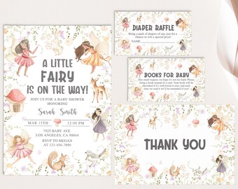 Invitación para baby shower de hadas, invitación para baby shower de hadas de jardín, invitación para baby shower de cuentos, rifa de pañales de hadas, libros de hadas para bebé