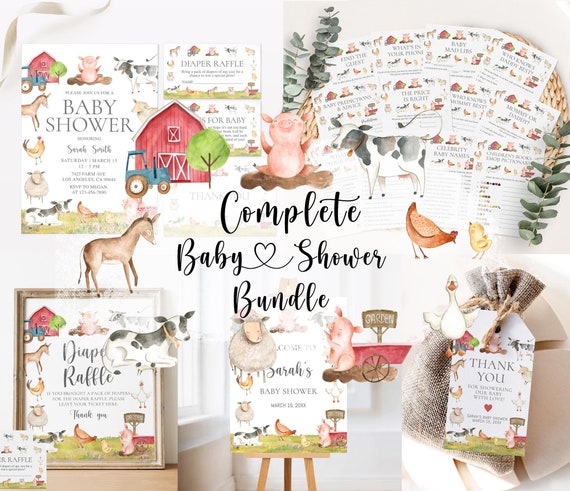 Farm Animals Baby Shower Bundle Farm Baby Shower Barn Baby Shower Invite Farm Baby Shower Games Country Baby Shower Boy Editable Invite