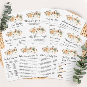 14 Editable Pumpkin Baby Shower Games, Fall Baby Shower Games, Little Pumpkin Baby Shower, Autumn Baby Shower Games, Fall Baby Shower Bundle