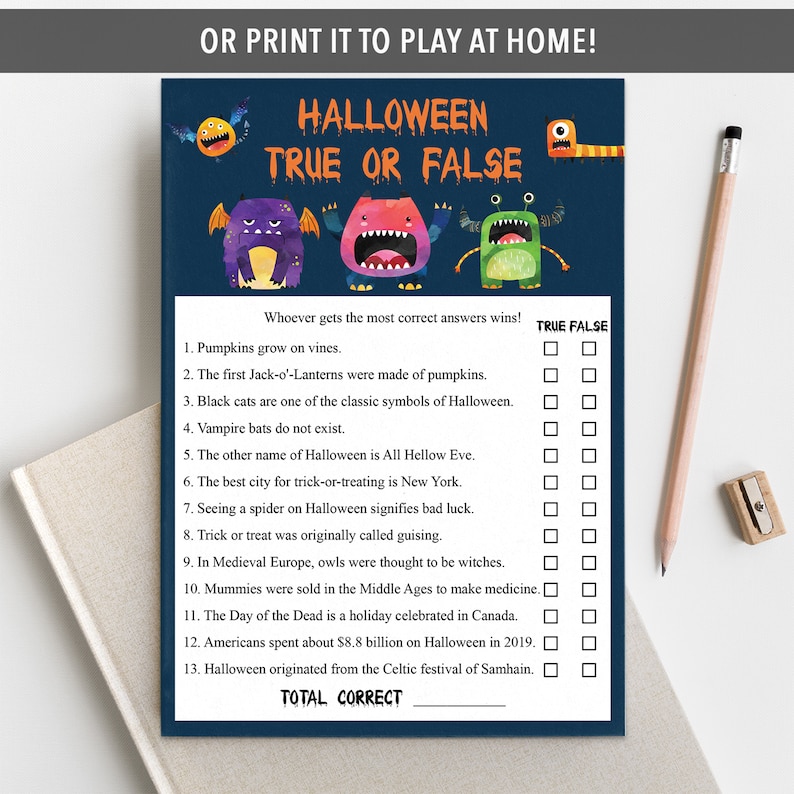 Halloween True Or False Halloween Trivia Quiz Virtual Etsy