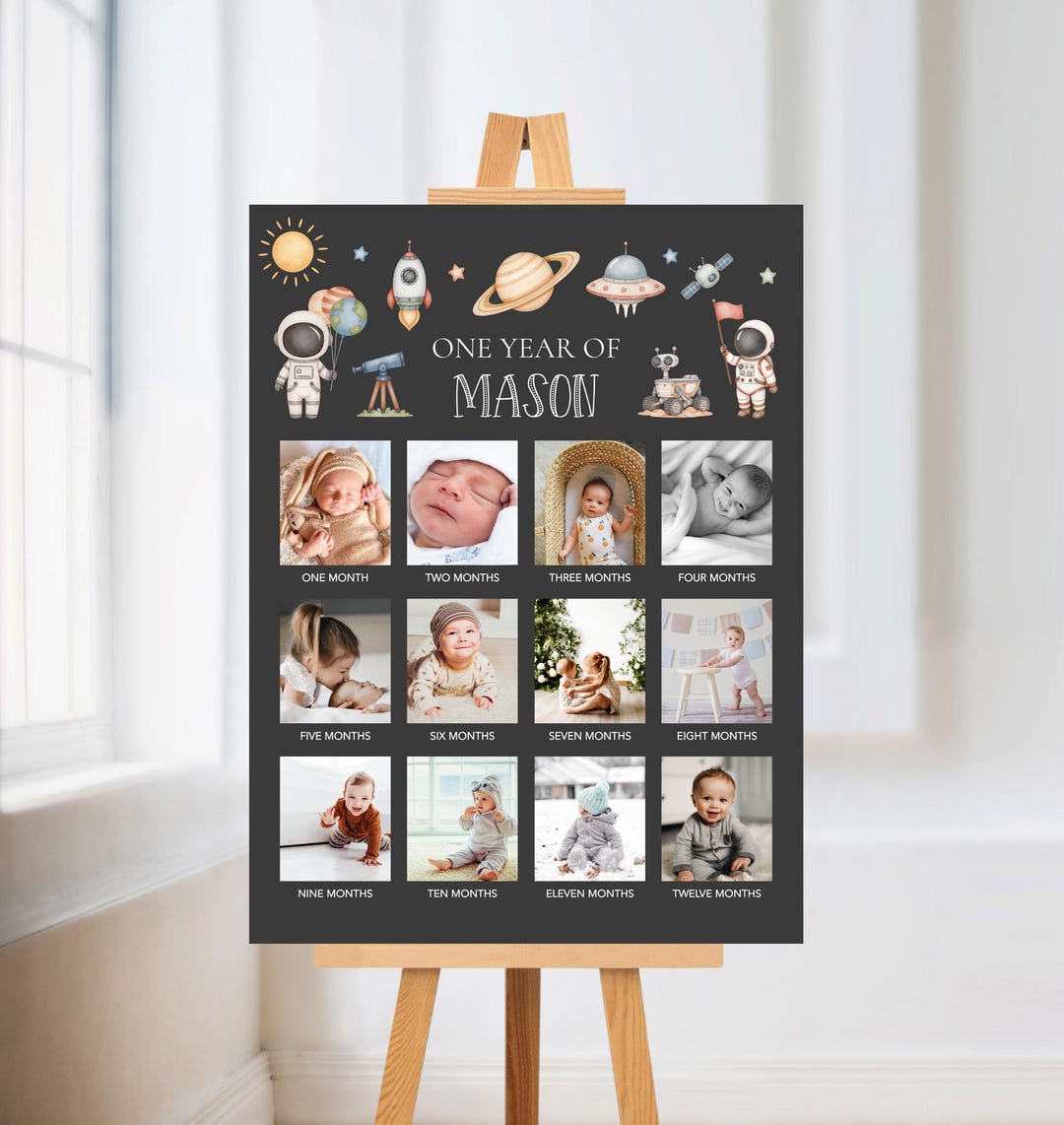 Space First Year Poster Template, Baby's First Year Milestone Board ...