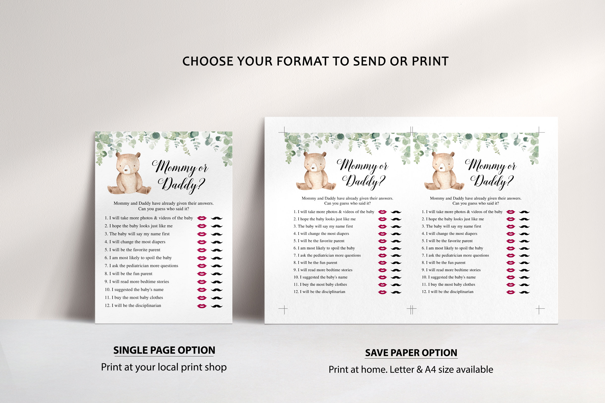 Editable Mom or Dad Baby Shower Game Bear Baby Shower Games | Etsy