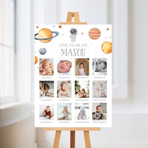 Plantilla de póster del primer año del bebé, tablero de hitos del primer año del bebé, póster fotográfico del primer año del bebé, hito fotográfico del primer cumpleaños
