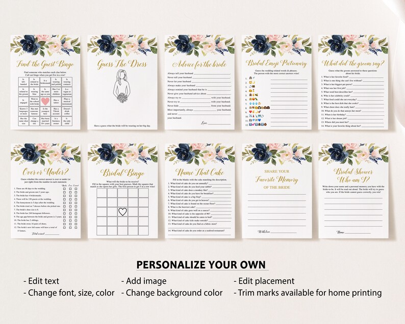 20 Navy Blush Bridal Shower Games, Printable Bridal Shower Games, Floral Bridal Shower, Wedding Shower Games, Bachelorette Party Games image 3