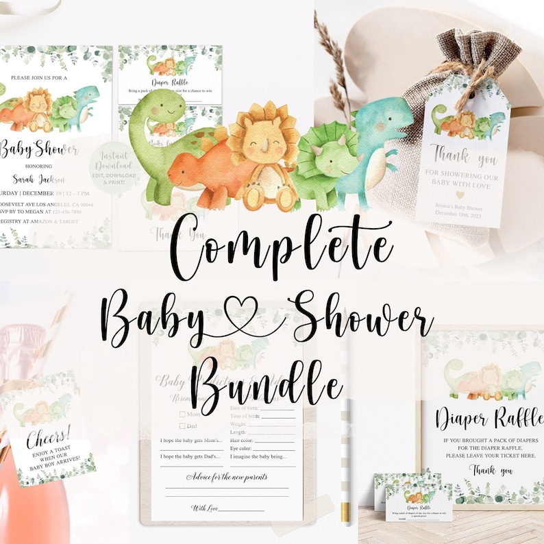 Dinosaur Baby Shower Bundle, Dinosaur Baby Shower, Dinosaur Baby Shower Invitation, Dinosaur Baby Shower Games, Baby Shower Boy image 1