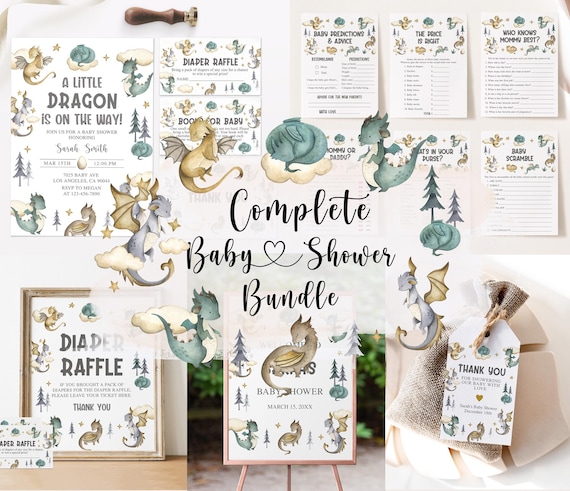 Dragon Baby Shower Bundle, Little Dragon Baby Shower, Baby Dragon Baby Shower Invitation, Dragon Baby Shower Games, Boy Baby Shower Bundle