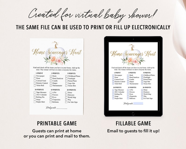 Virtual Baby Shower Games Home Scavenger Hunt Pumpkin Baby Etsy