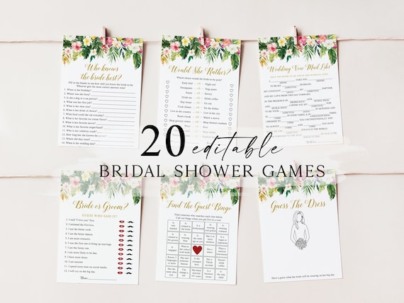 20 Tropical Bridal Shower Games, Printable Bridal Shower Games, Tropical Bridal Shower, Wedding Shower Games, Summer Bridal Shower Games