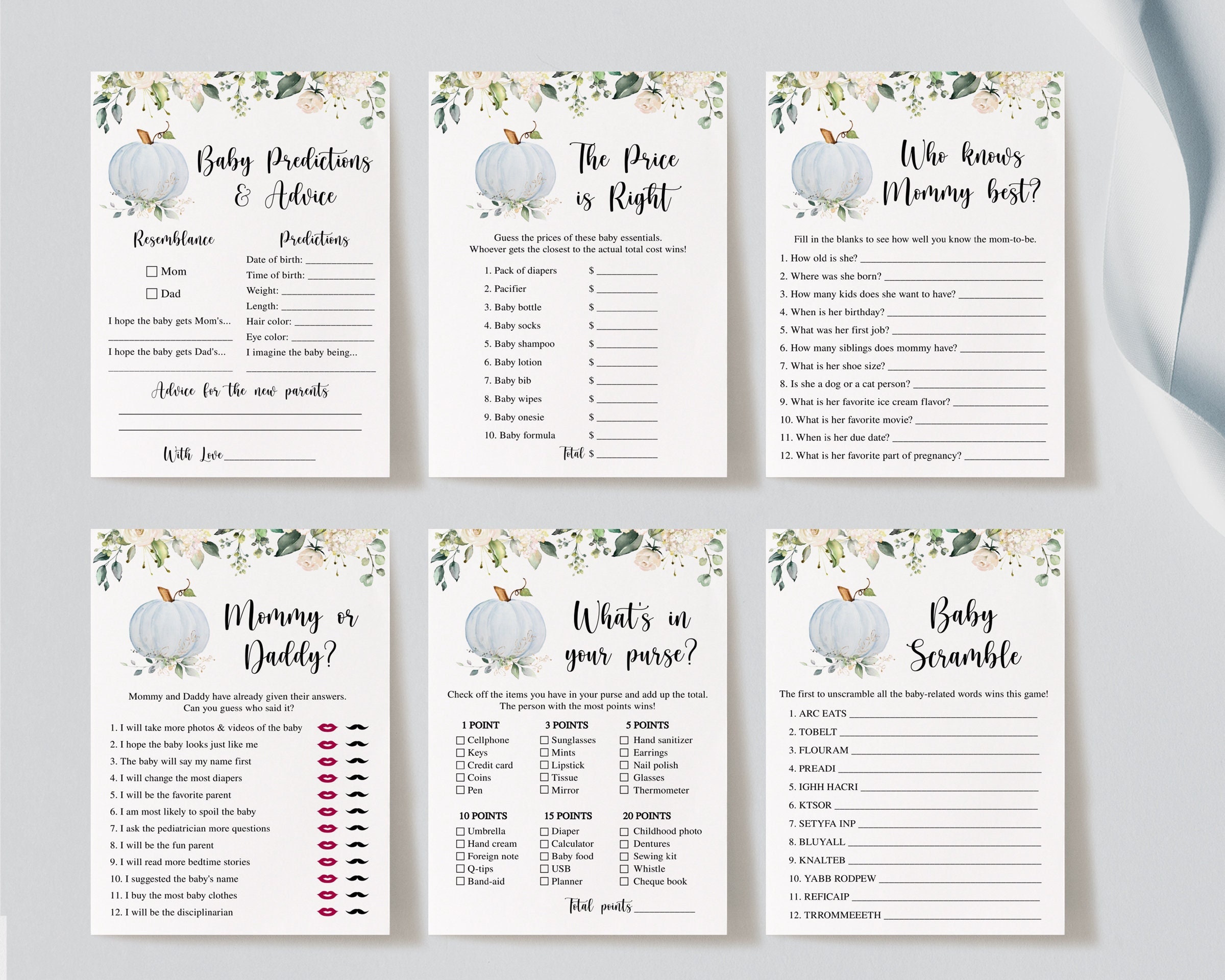 14 Baby Shower Games Bundle Baby Shower Games Pumpkin Baby Etsy