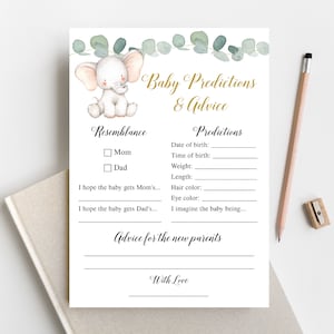 Tarjeta de predicciones y consejos editables para bebés, juego de predicciones para bebés, tarjeta de predicciones para bebés, juego de predicciones para bebés, tarjetas de consejos para baby shower