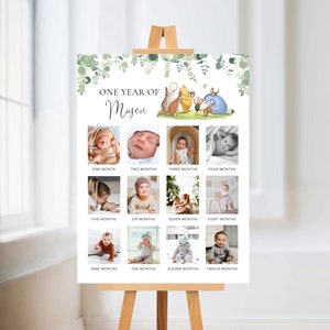 Pooh Bär Erstes Jahr Poster Vorlage, Babys erstes Jahr Meilensteintafel, Babys erstes Jahr Fotoposter, 1. Geburtstag Foto Meilenstein
