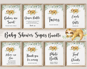 12 Sloth Baby Shower Sign, Baby Shower Sign Bundle, Sloth Baby Shower, Sloth Baby Shower Decor, Baby Shower Sign, Sloth Diaper Raffle