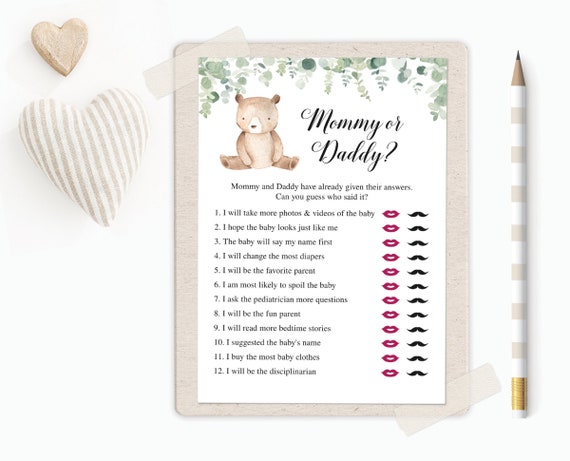 Editable Mom or Dad Baby Shower Game Bear Baby Shower Games - Etsy