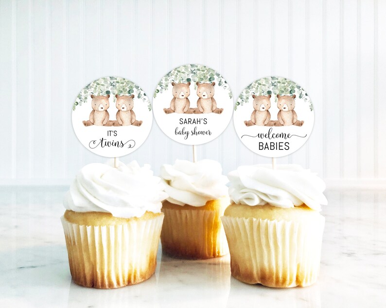 Editable Baby Shower Cupcake Toppers Twin Baby Shower Cupcake Etsy