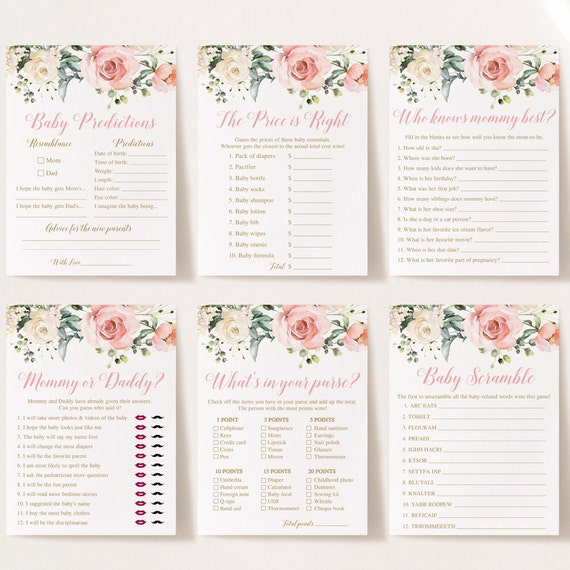 14 Floral Baby Shower Games, Floral Baby Shower Games Bundle, Baby Shower Games Printable, Baby Shower Games Pack, Baby Shower Games Bundle